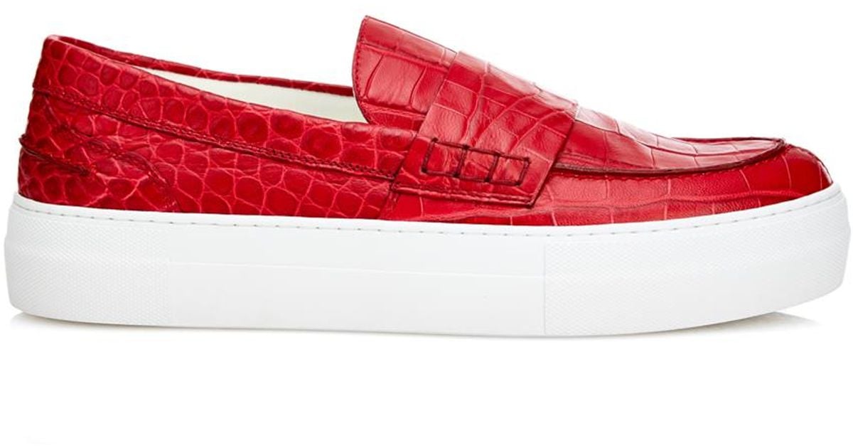 red slip on trainers