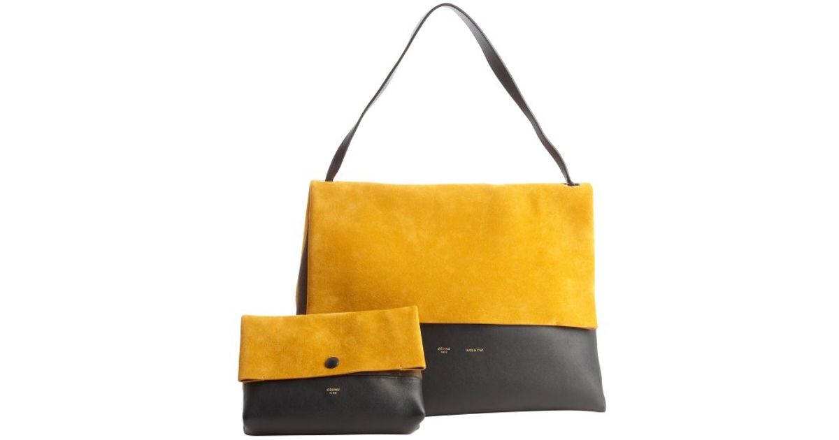 Lyst Céline Goldenrod Suede And Navy Leather All Soft Shoulder Bag Lyst Céline Goldenrod Suede And Navy Leather All Soft Shoulder Bag In Blue