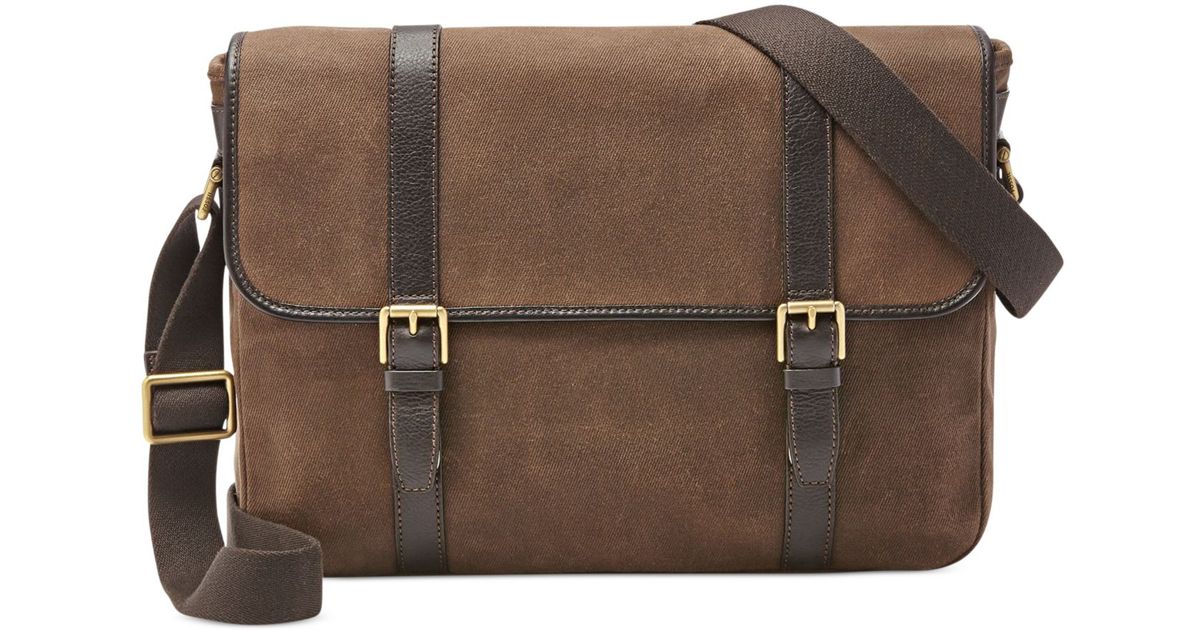 Fossil Brown Estate East West Calvary Twill Messenger Bag For Men