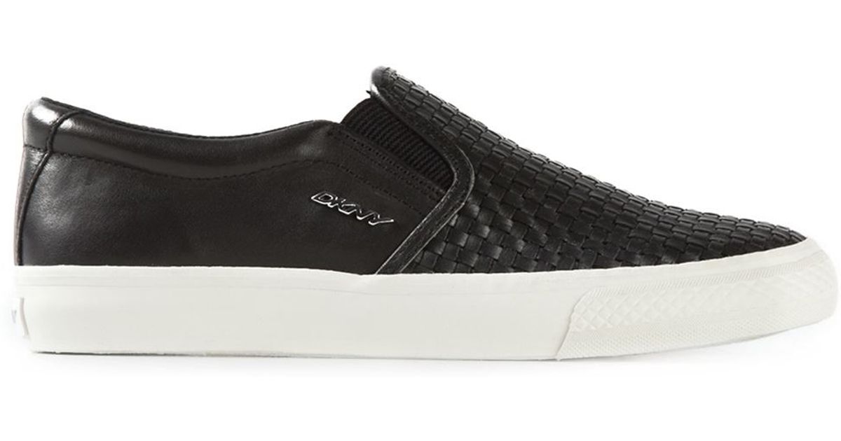 DKNY Woven-Leather Slip-On Sneakers in Black | Lyst