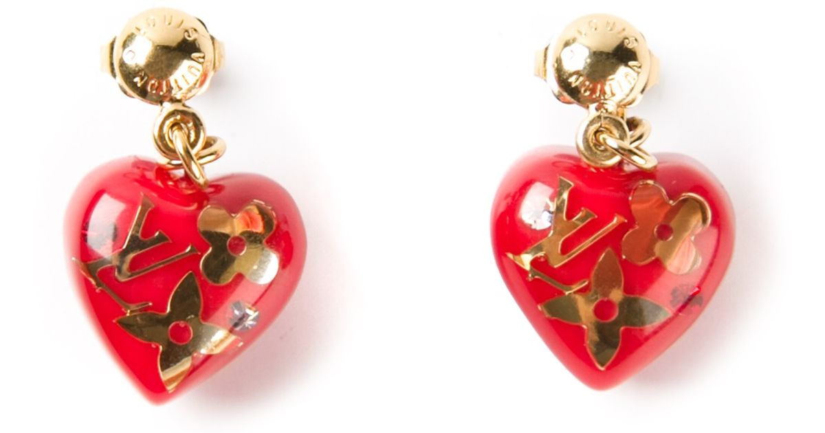 Louis Vuitton Heart Earrings in Red - Lyst
