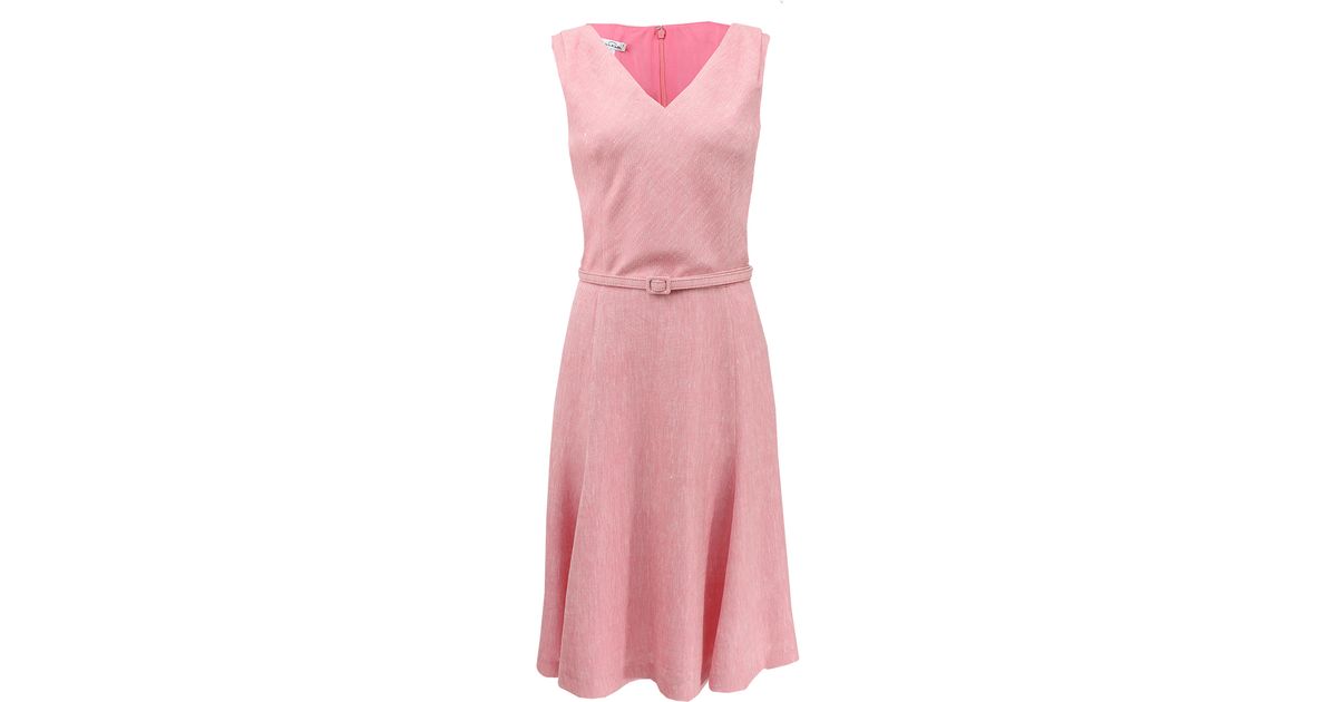 Oscar de la Renta Sleeveless Silk Linen V-Neck Dress in Sorbet (Pink ...