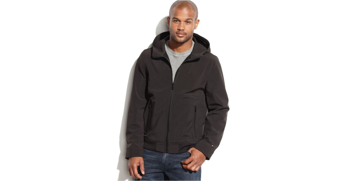 tommy hilfiger men's hooded performance soft shell jacket