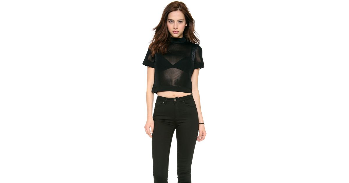 black mesh crop top short sleeve