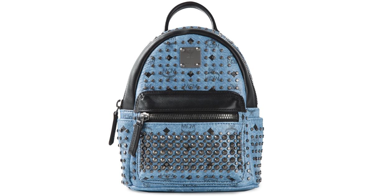 MCM Studded Mini Backpack in Blue Lyst