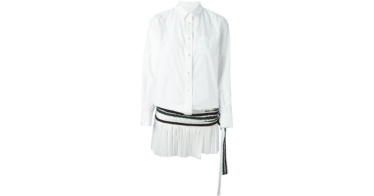 white pleated shirt dress