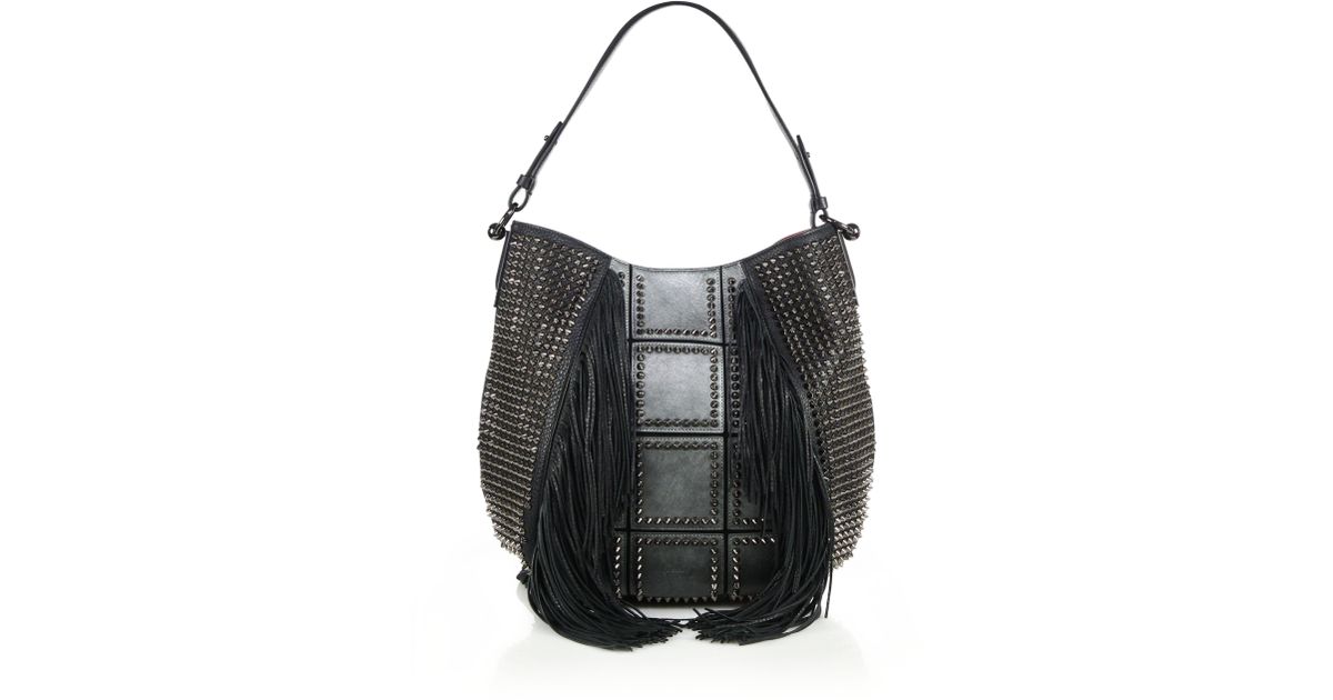 Christian louboutin Luckyl Fringe \u0026amp; Spiked Leather Hobo Bag in ...  