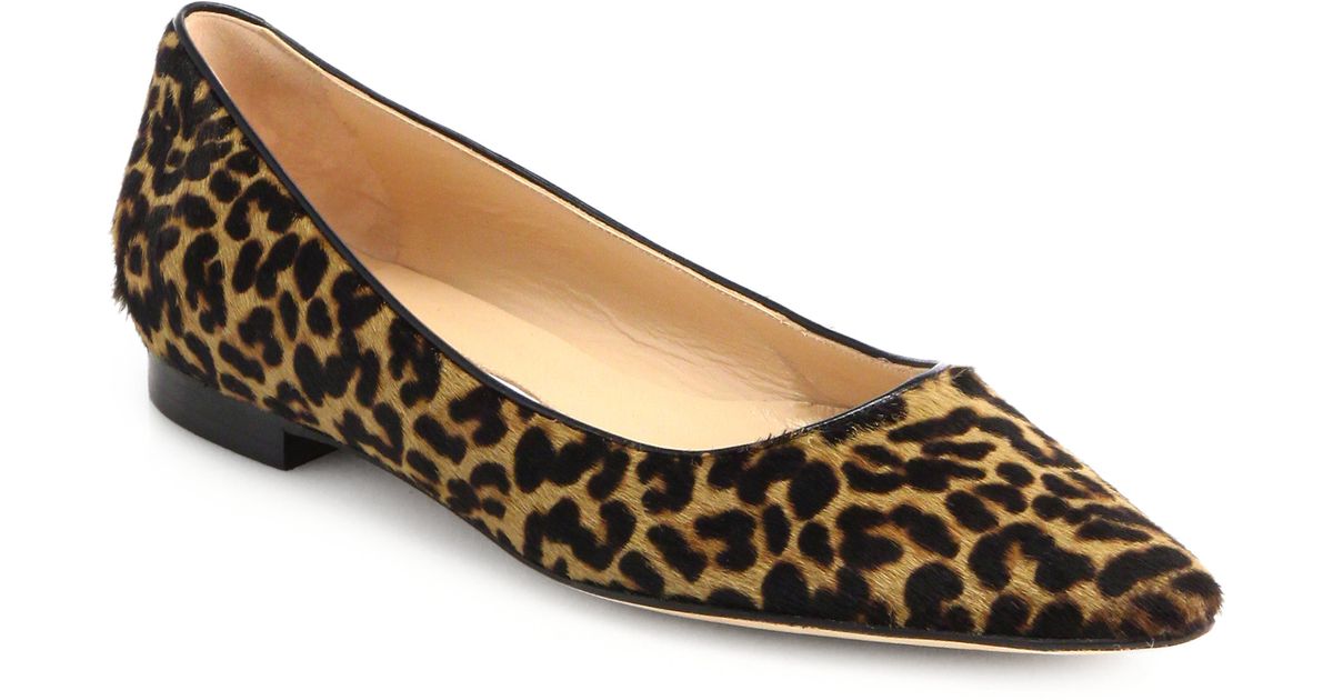 Manolo Blahnik Mave Leopard-Print Calf Hair Point Toe Flats | Lyst