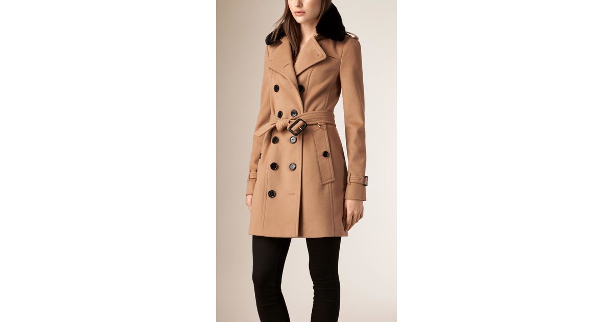 Burberry Fur Collar Wool Cashmere, Burberry London Camel Cashmere Wool Coat With A Removable Fur Collar