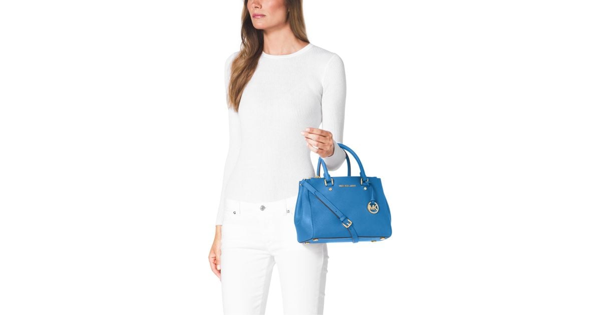 Small Saffiano Leather Satchel in Blue 