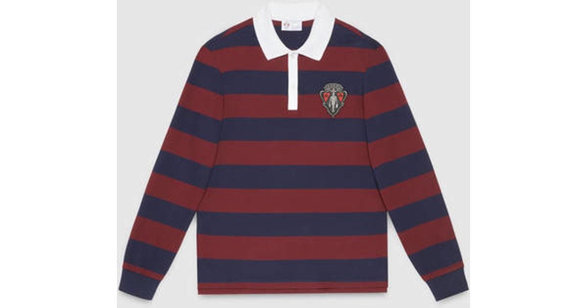 Gucci Striped Long Sleeve Polo in Blue 