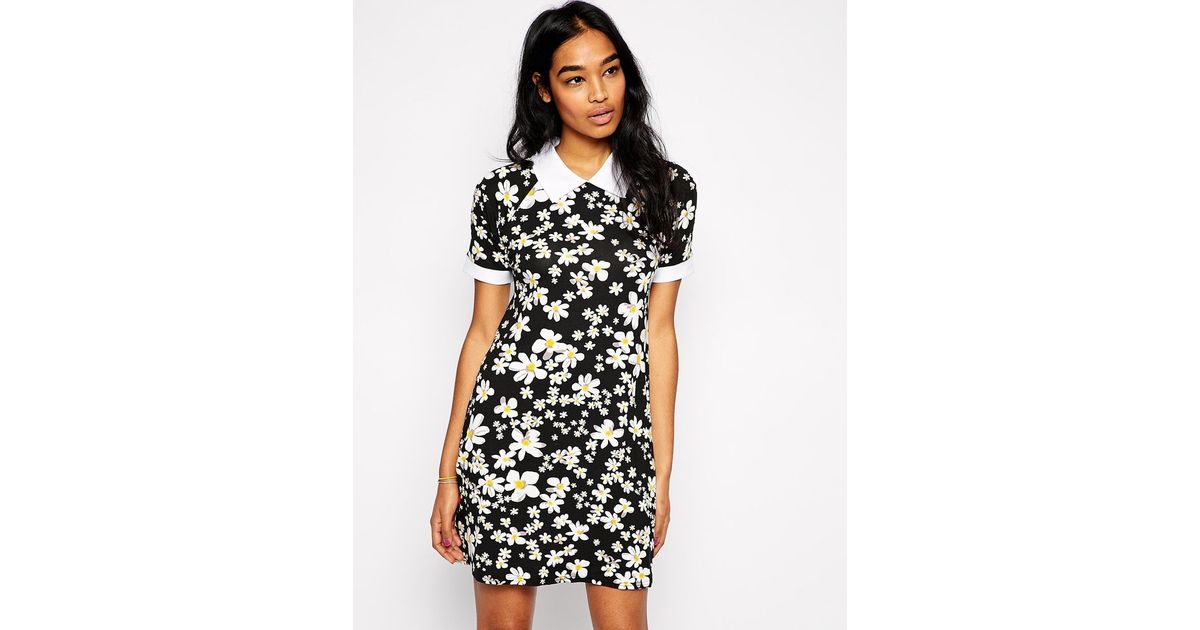 AX Paris Daisy Print Shift Dress With Collar in White | Lyst