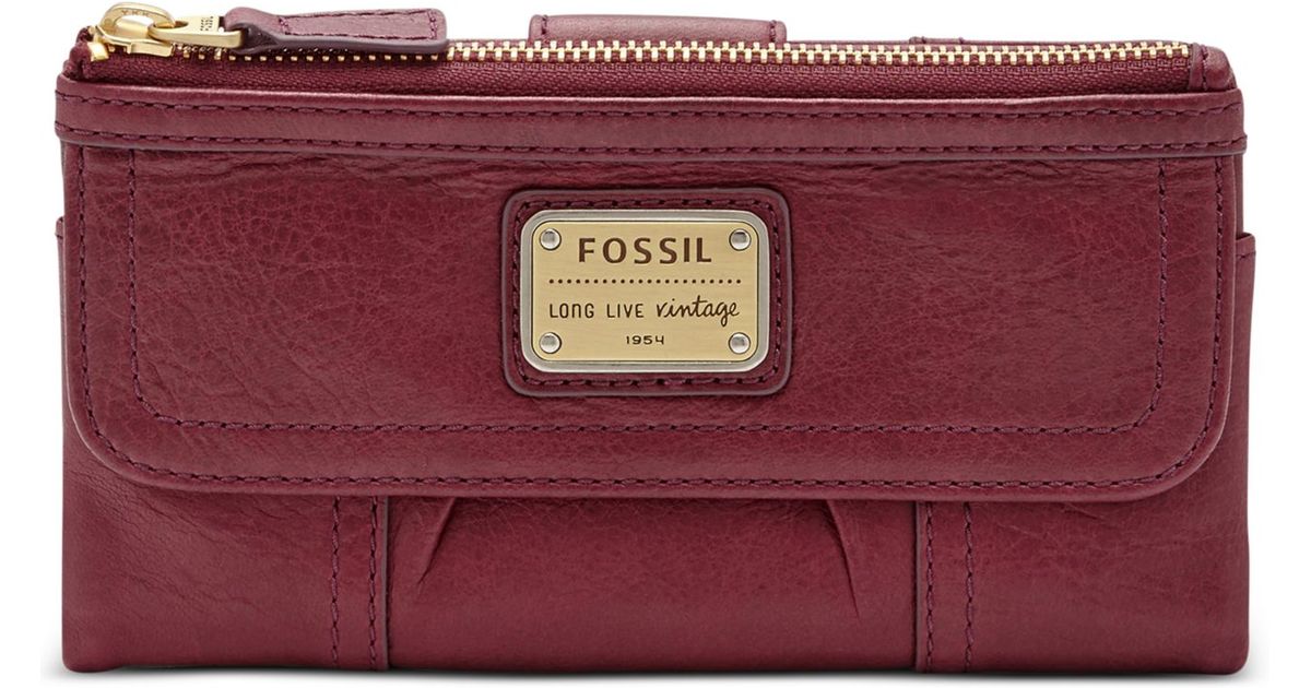 Fossil Emory Leather Clutch Wallet in Maroon (Purple) - Lyst