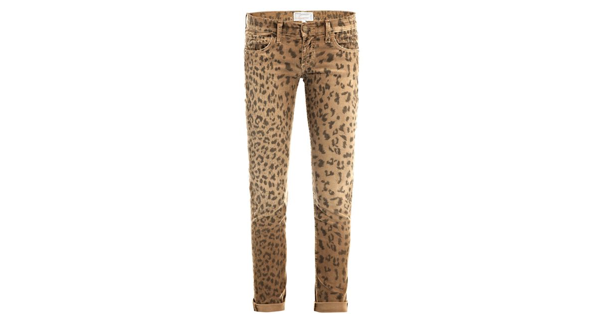 Current Elliott Leopard Corduroy Low Rise Skinny Jeans Lyst