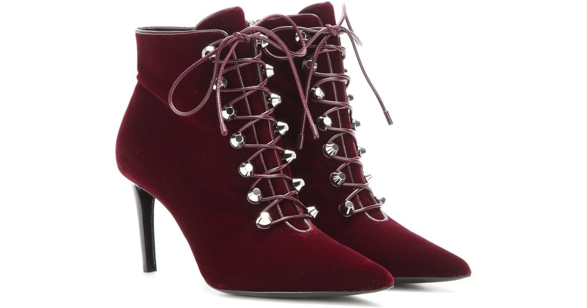 velvet lace up ankle boots