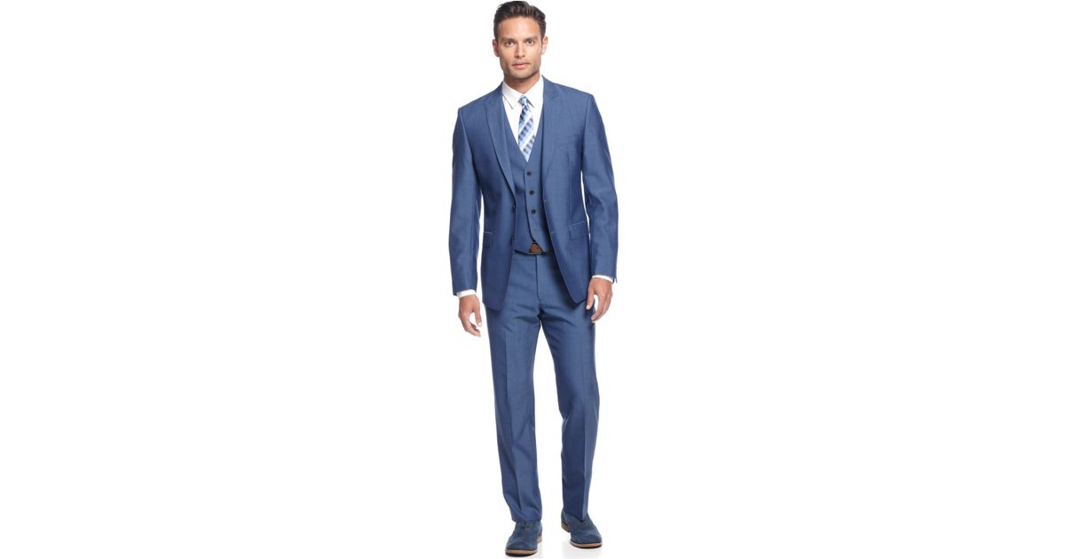 Calvin Klein Medium Blue Vested Slim X Fit Suit for Men | Lyst