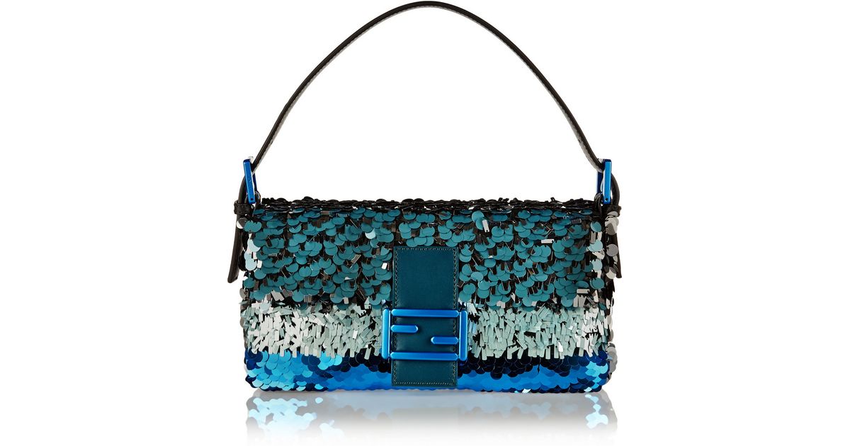 Fendi Baguette Sequin-Embellished Silk Shoulder Bag in Blue | Lyst