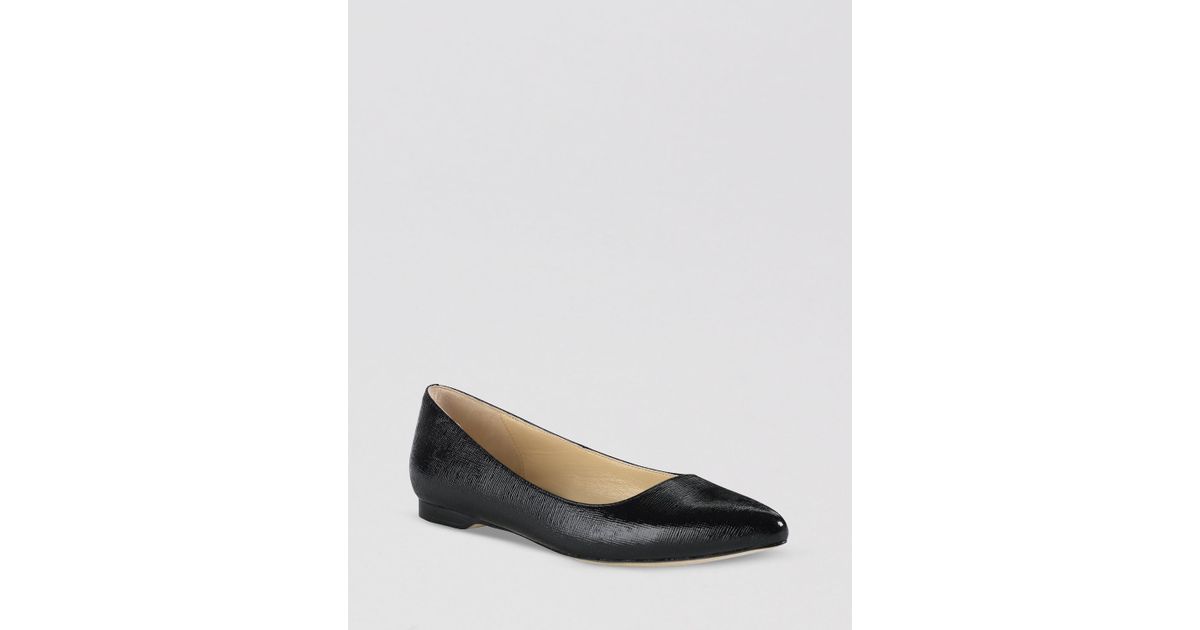 Cole Haan Pointed Toe Flats Magnolia Skimmer in Black Embossed Patent