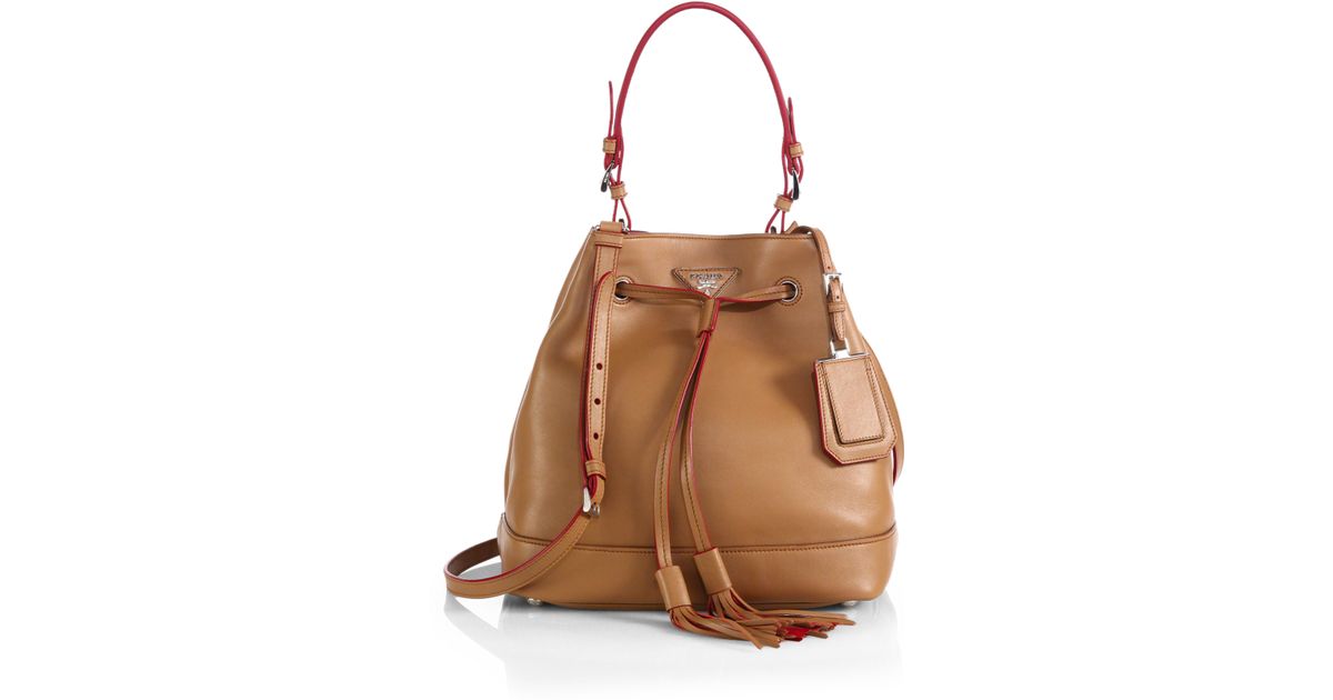 prada saffiano wallet on a chain black - Prada Large Bucket Bag in Brown (CARAMELLO) | Lyst