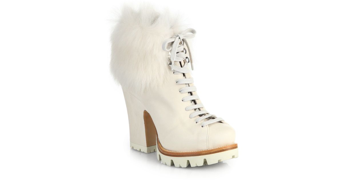 white fur ankle boots