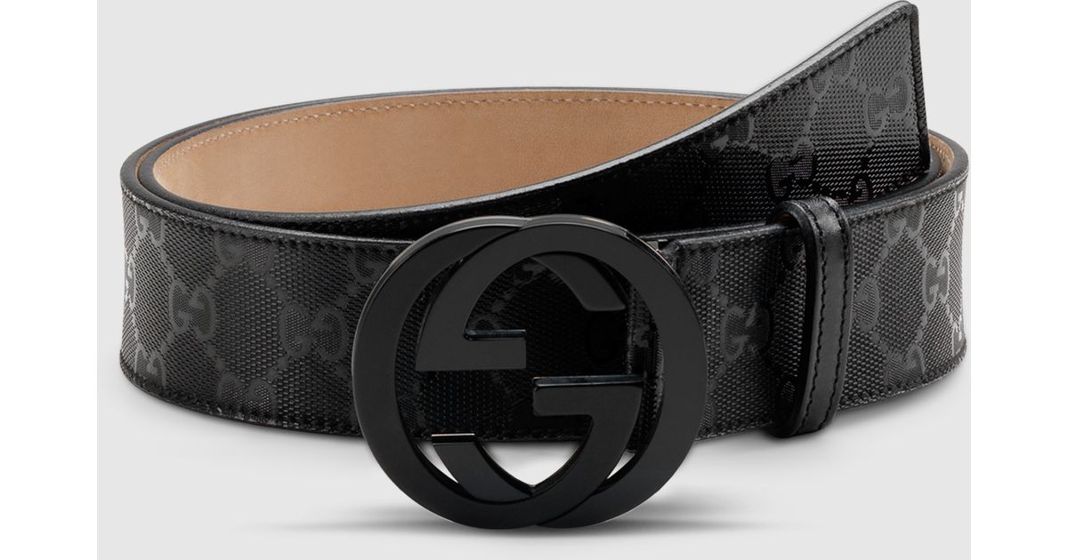 Gucci Belt GG Imprime Interlocking G Black Buckle 1.5 W Black in Leather  with Black - US