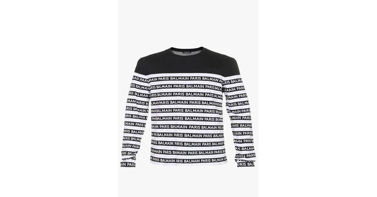 Balmain Paris- T-shirt Stripe With Logo Black - White for Men | Lyst