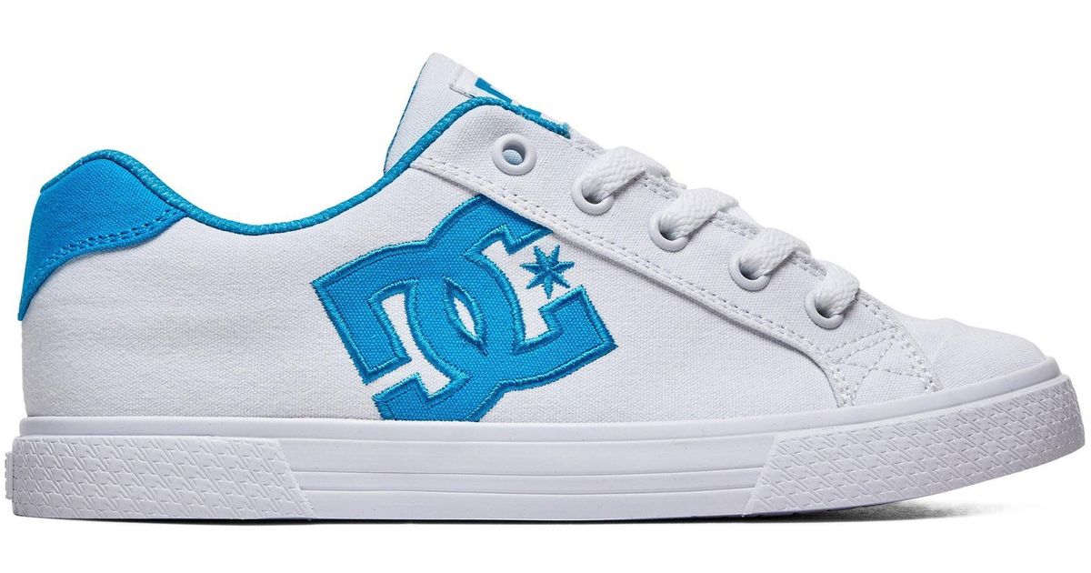 white and blue dc shoes