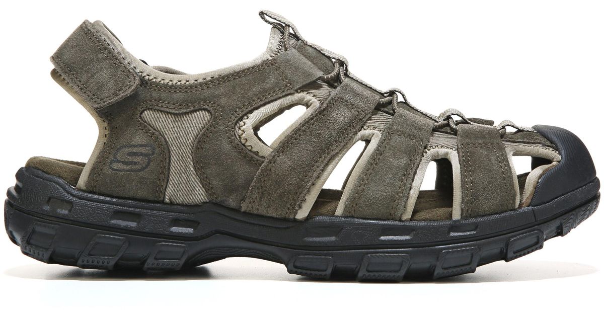 Skechers Suede Selmo Memory Foam Relaxed Fit Fisherman Sandals in Olive (Green) for Men - Lyst