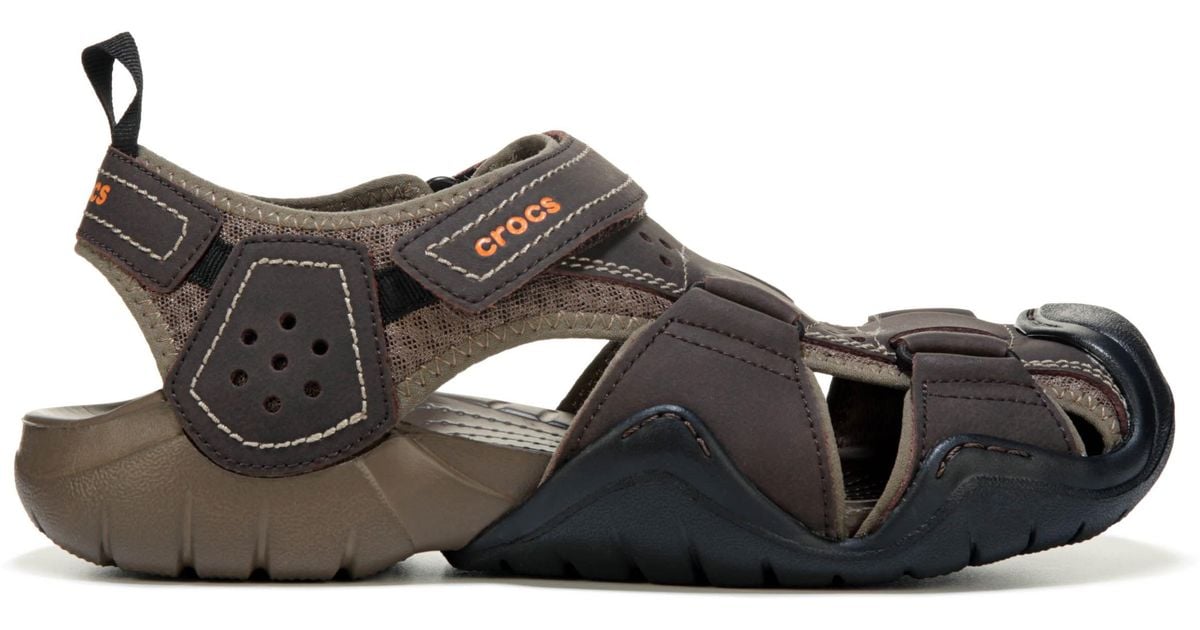 Crocs™ Swiftwater Leather Sandals in Brown for Men - Lyst