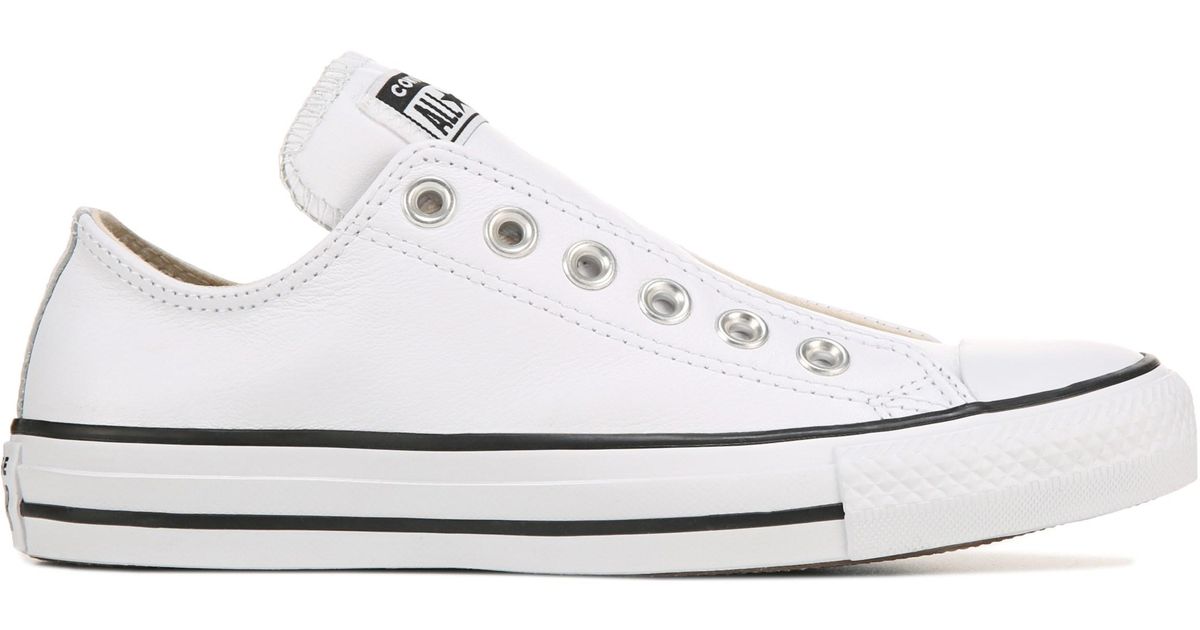 white leather converse slip on