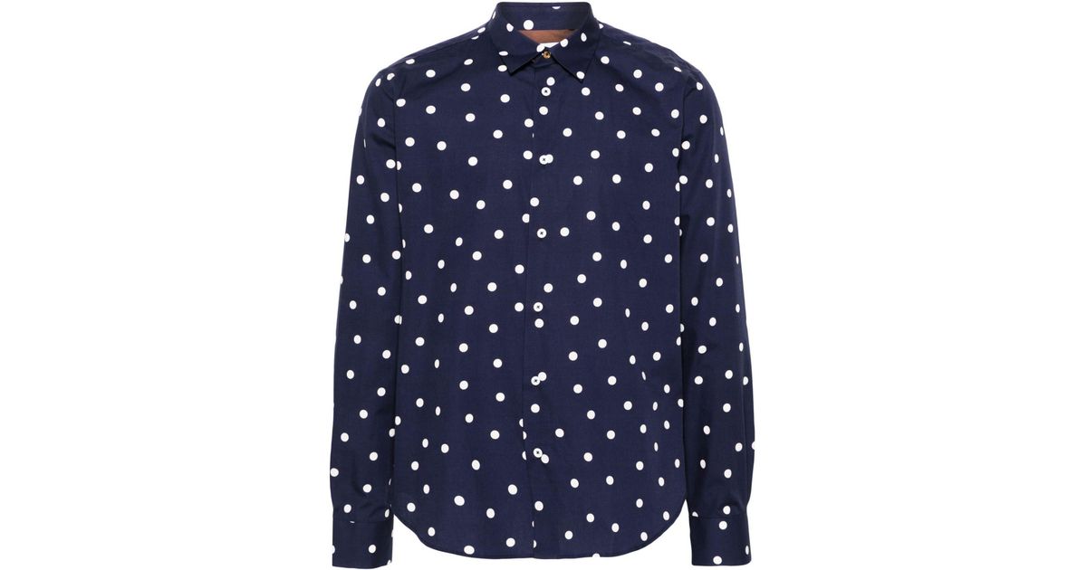 Paul Smith - COTON  DOUXドットシャツ Men's Blue Cotton Poplin Polka Dot Shirt