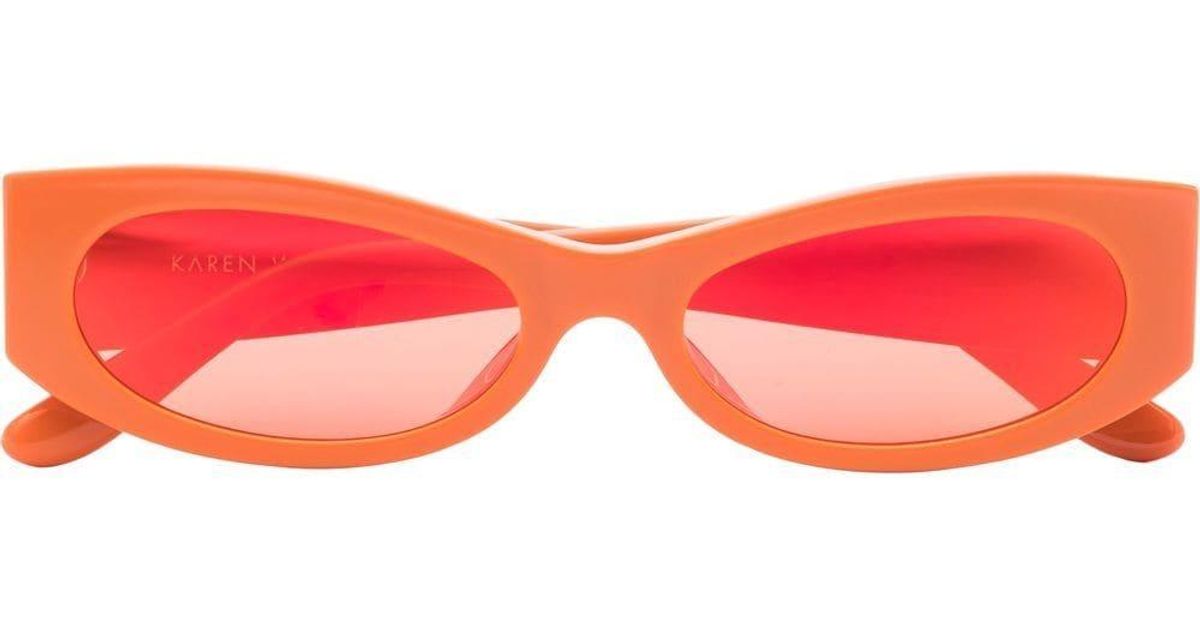 Karen Wazen Ciara Oval Frame Sunglasses in Orange | Lyst UK
