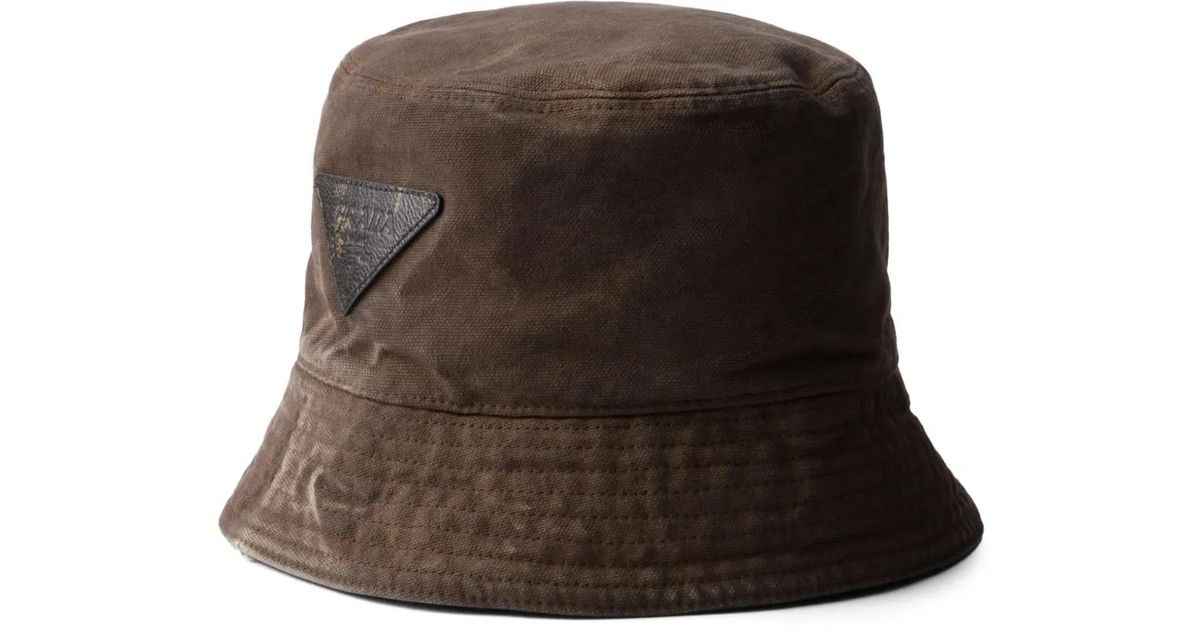 Prada Cotton Bucket Hat in Brown for Men Lyst UK