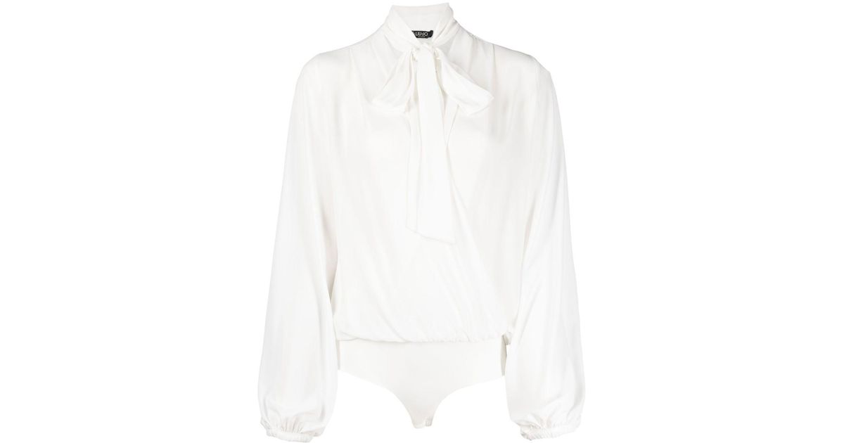 Liu Jo Pussy Bow-collar Bodysuit in White | Lyst