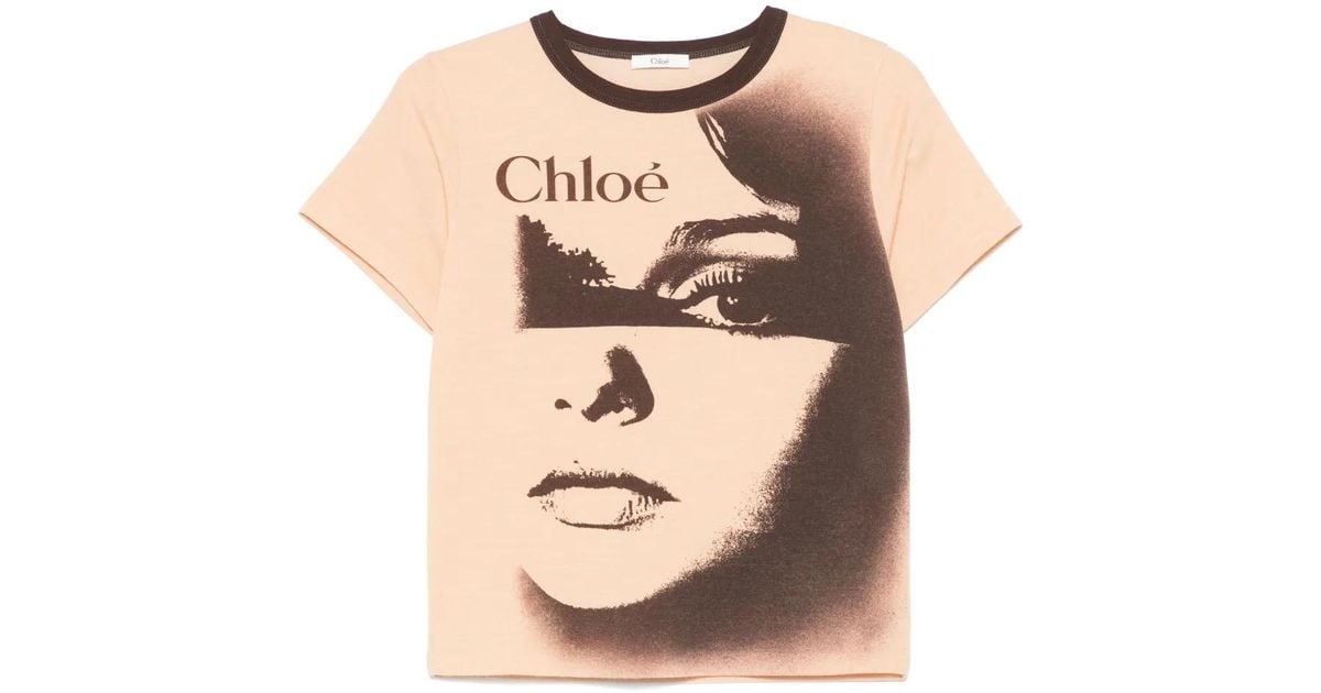 chloé フェイスプリント　アート　Tシャツ Chloé Face Print T-Shirt in Natural | Lyst