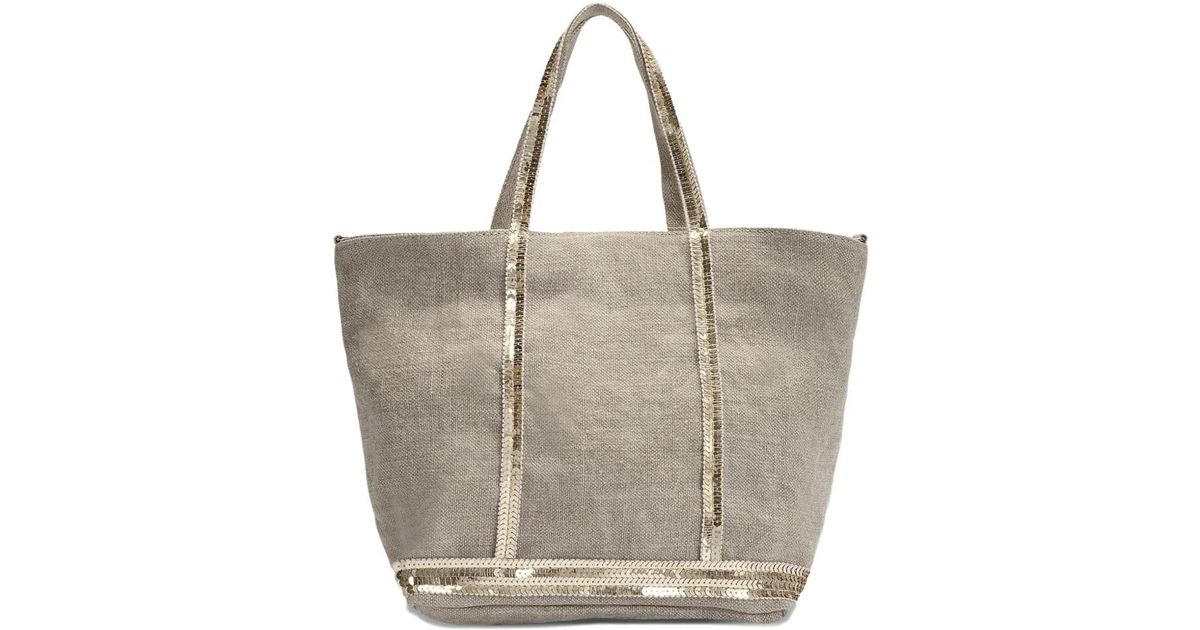 Vanessa Bruno Small Sequin Trimmed Linen Tote Bag In Gray Lyst Vanessa Bruno Small Sequin Trimmed Linen Tote Bag In Gray Lyst