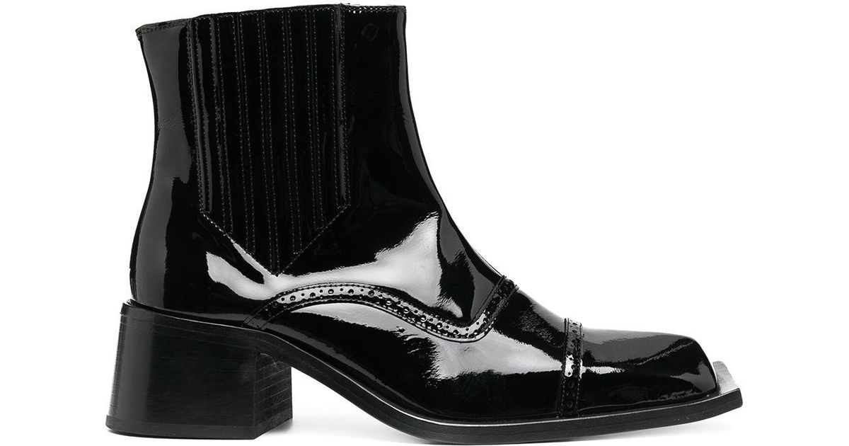 cream patent ankle boots