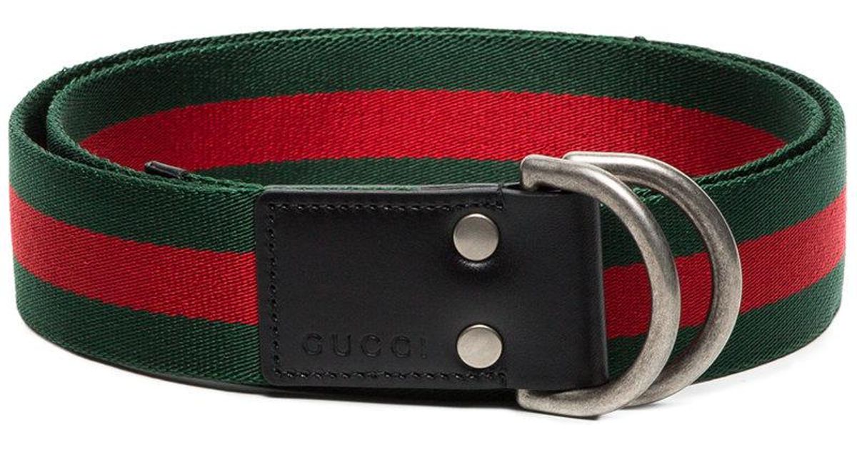 Gucci Synthetic Green And Red Web D-ring Belt for Men - Lyst