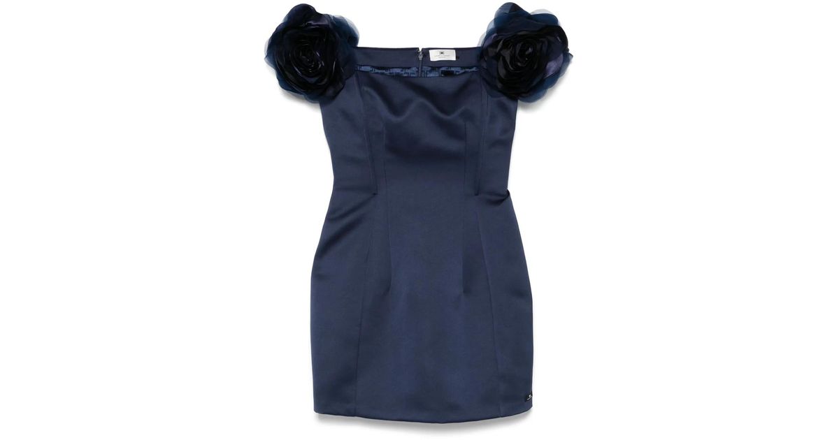 【すぐ届く】ELISABETTA FRANCHI サテンリボン付き ミニドレス Elisabetta Franchi フローラル サテンミニドレス ブルー | Lyst