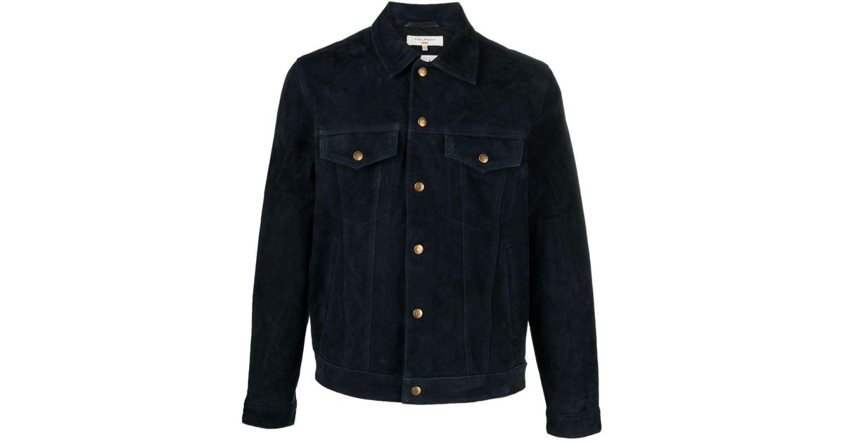Nudie Jeans Blue Robby Nubuck Jacket - Men's - Goat Skin