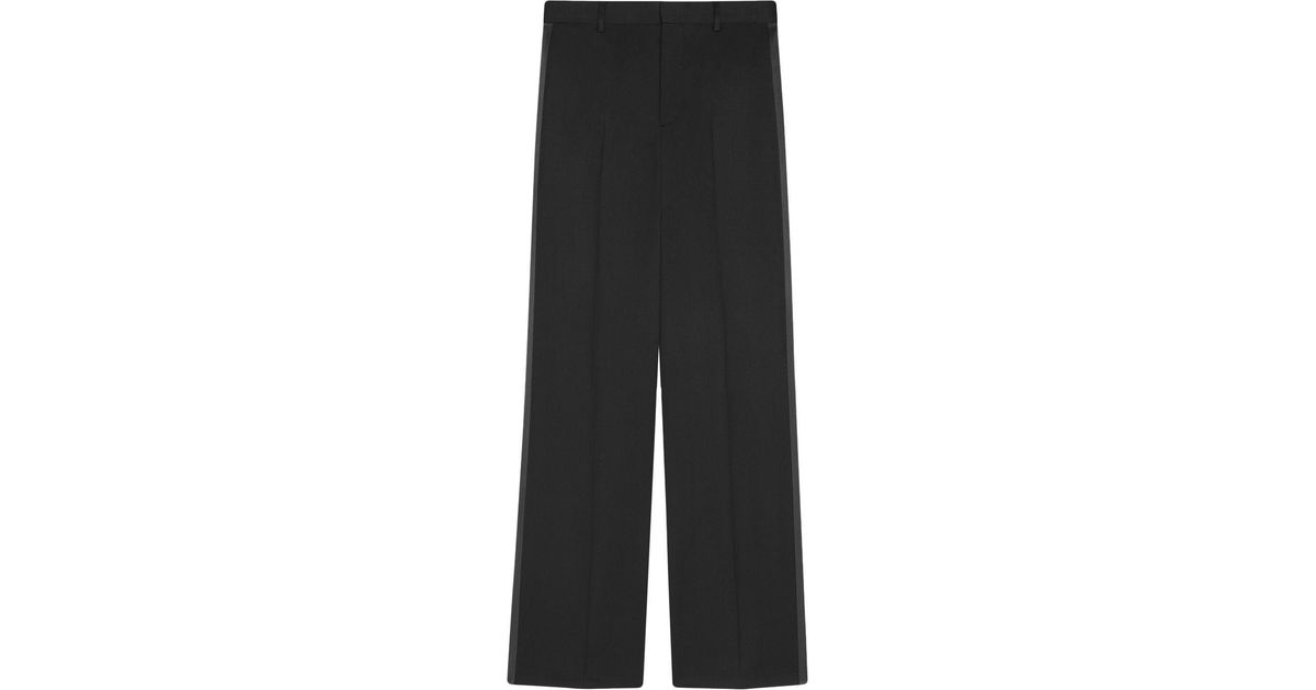Saint Laurent Wool Wide-leg Tuxedo Trousers in Black for Men | Lyst