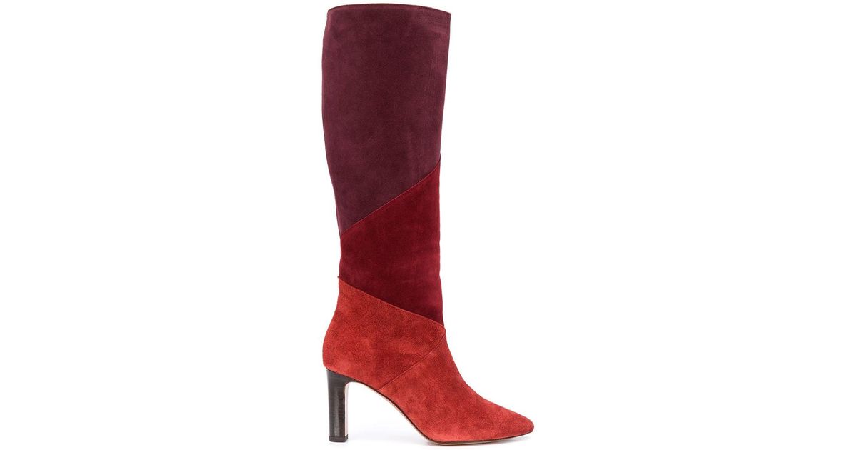 Ba&sh Leather Clody Colour Block Boots in Red - Lyst