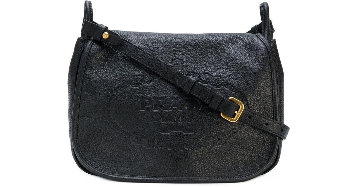 Prada Black Embossed Logo Shoulder Bag