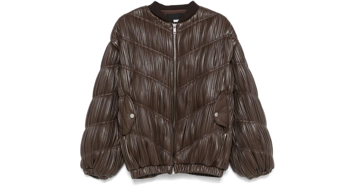 ROTATE BIRGER CHRISTENSEN Pleated Bomber Jacket in Brown