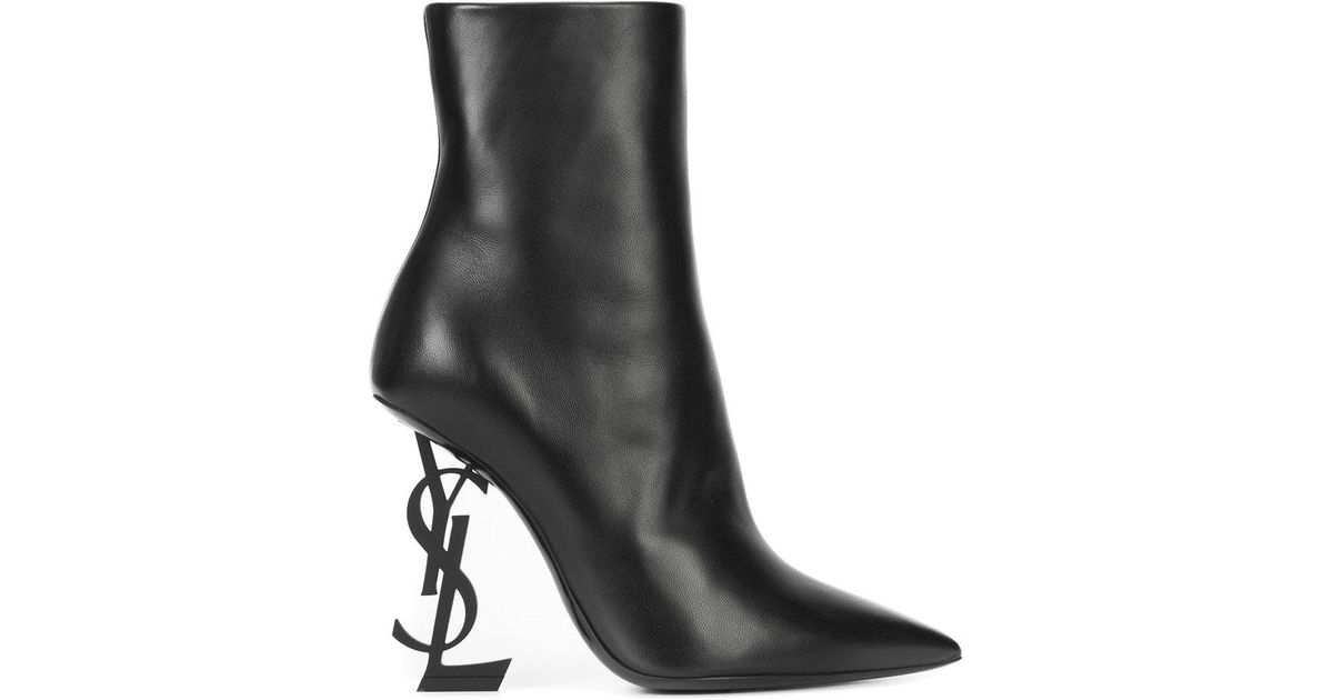 Saint Laurent Opium Monogrammed Heel Boots in Black | Lyst