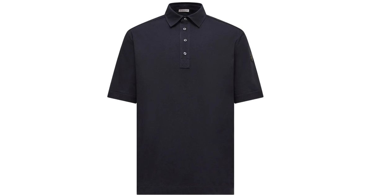 Moncler Button Short-Sleeve Polo Shirt in Blue for Men | Lyst