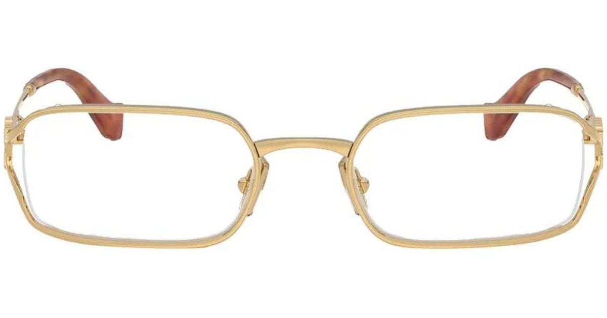 Miu Miu Lunettes De Vue Rectangulaires À Plaque Logo in Natural | Lyst
