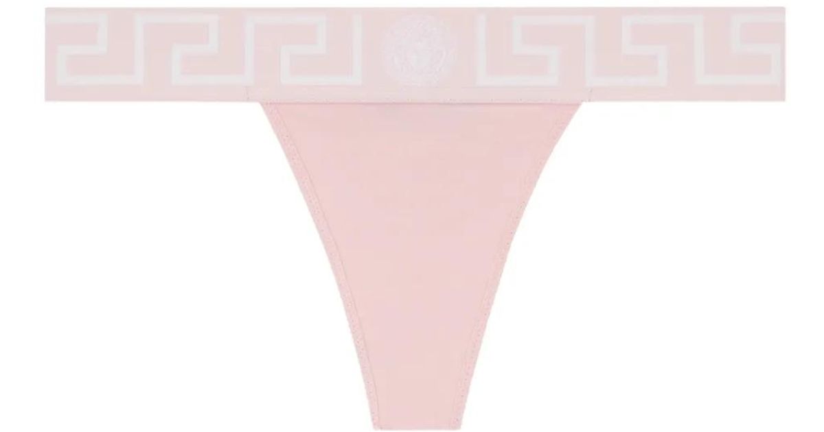 Versace String Versace Greca-Border Thong in Pink | Lyst