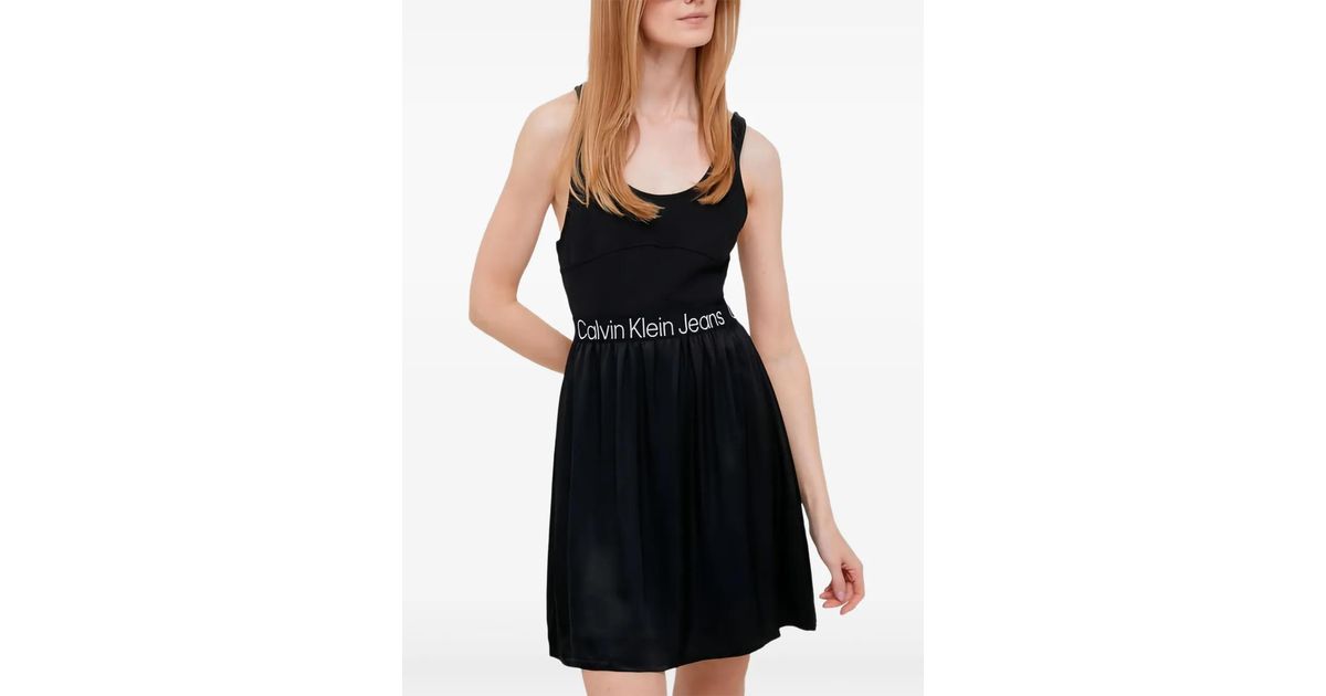 Calvin Klein Logo Waistband Dress Calvin Klein Jeanswomens Logo Elastic  Milano Ls Dress Fit Flare