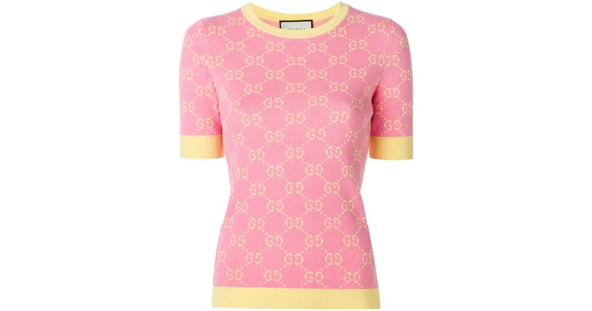 2020AW GUCCI グッチ GG クロップド ニット ベスト S ピンク WMNS) Gucci SS20 GG Shiny Wool Short Polo Shirt For Pink 599273